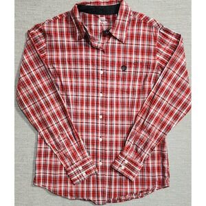 George Strait Wrangler Red Plaid Long Sleeve Button Up Shirt Womens Size S